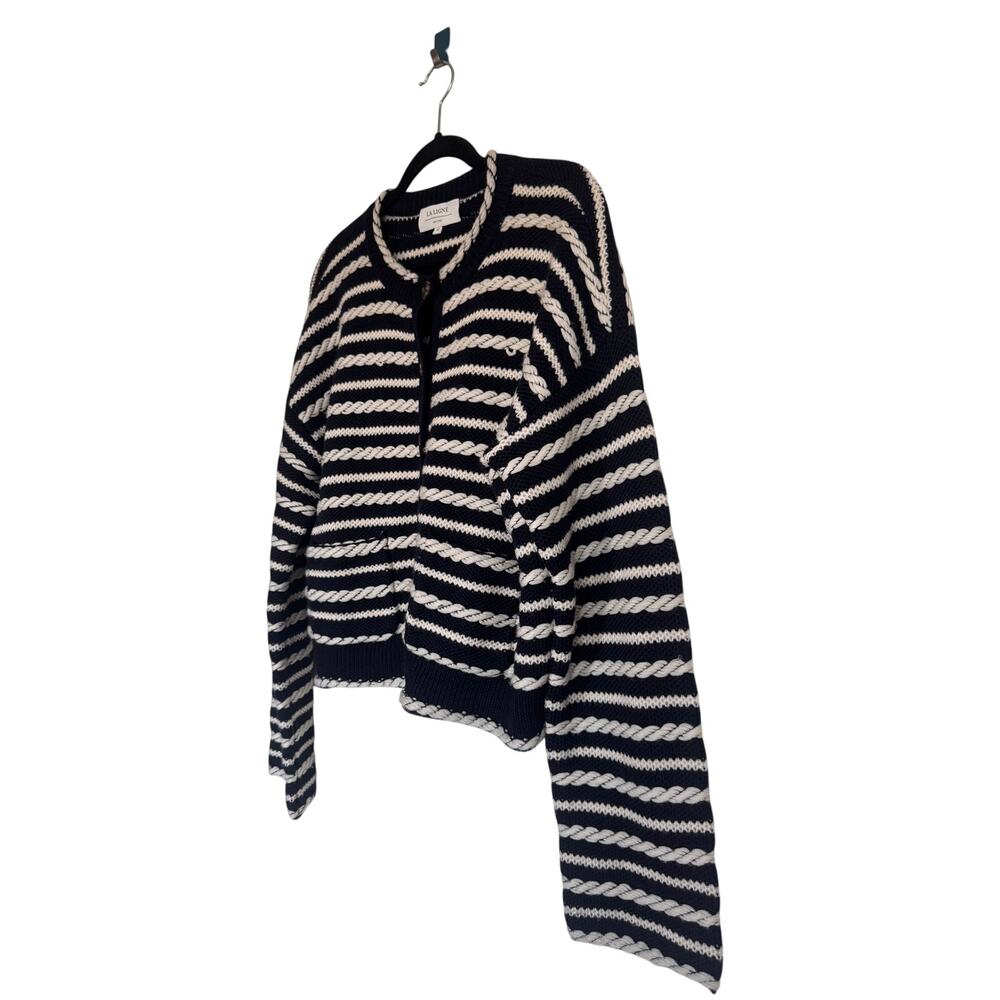 La Ligne Gabrielle Braided Wool Cardigan Navy White Striped M - Picture 6 of 7